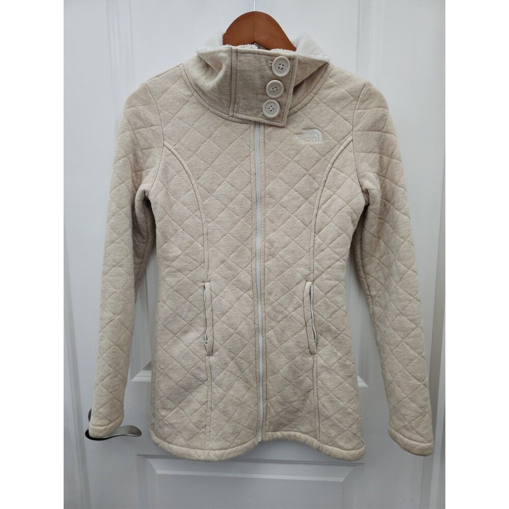 The North Face Women's Quilted Full Zip Jacket Fleece Lined Cream Tan XS